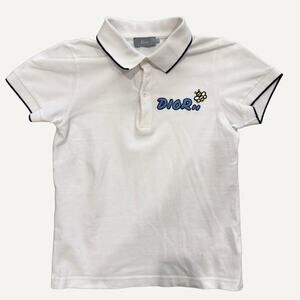 Dior Kids Bee Logo Embroidered Pique Polo White Sz 8